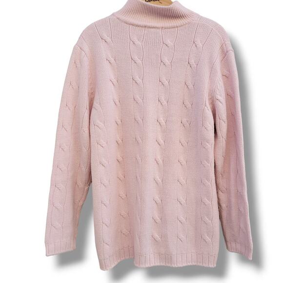 YarnWorks vintage women's soft pink acrylic front 3/4 Zippered sweater medium - Picture 5 of 8